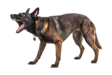 Powerful Belgian Malinois Barks Aggressively with Exposed Teeth isolated on a transparent background