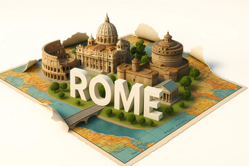 Rome 3D City Landmark Poster Creative Map Design