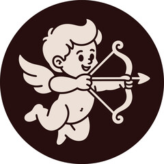 Fototapeta premium Cupid with Bow and Arrow Aiming for Target in a Circle Frame Design