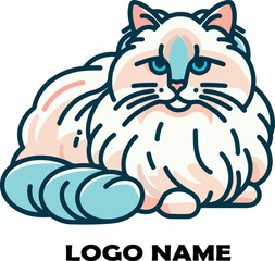 Ragdoll Cat Minimal Line Art logo icon vector white background .
