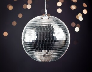 a silver disco ball from a string
