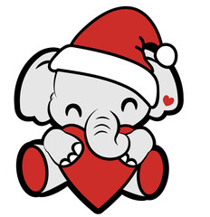 cute baby christmas elephant with heart - layered cut file -