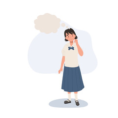 girl in uniform with hand on chin thinking expression ideal for academic visuals cultural