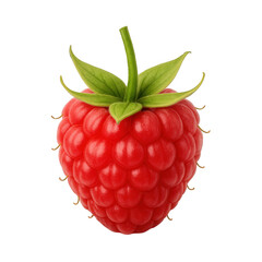 Fresh red raspberry fruit with green leaves isolated on black background