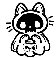 cute ghost cat with pumpkin basket - layered cut file - halloween spooky clip art