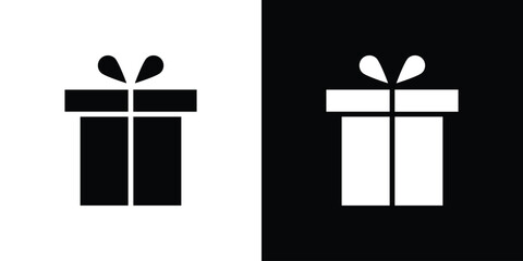 Gift Box Icon in Black and White with Simple Design