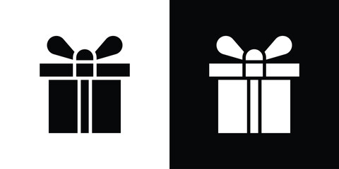 Gift Box Icon in Black and White with Bow