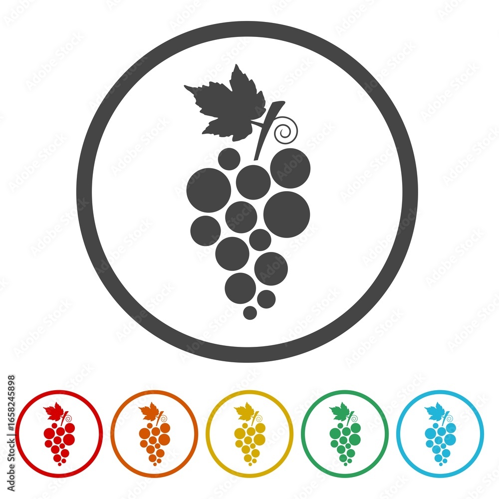Poster grapes with leaf icon. set icons in color circle buttons