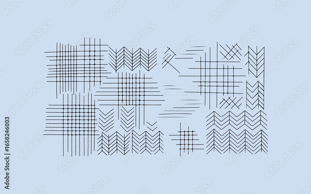 Poster abstract geometric pattern with hand drawn lines and zigzags on a light blue background