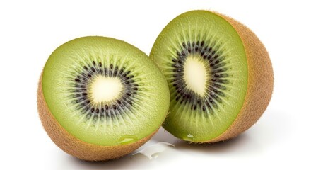 Fototapeta premium Studio Shot of Two Halves of a Fresh Kiwi Fruit on White Background