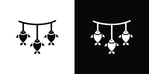 Three Fish Hanging on a Line, Isolated on White Background