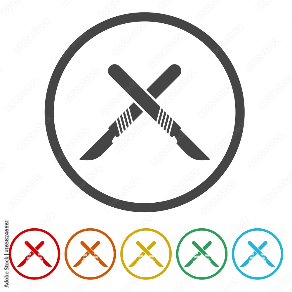 Poster scalpel knife symbol icon. set icons in color circle buttons