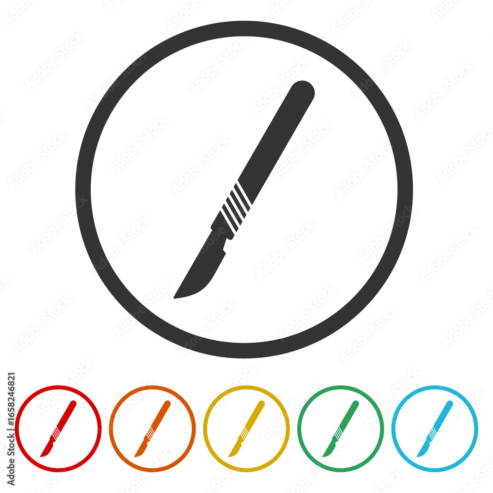 Poster scalpel knife symbol icon. set icons in color circle buttons