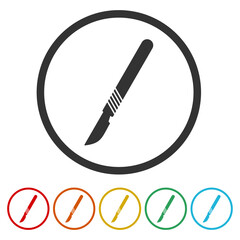 Scalpel knife symbol icon. Set icons in color circle buttons
