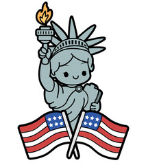 cute statue of liberty with american flag - layered cut file - USA clipart