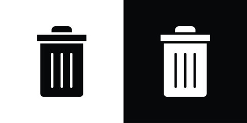 Trash Can Icon in Black and White with Solid Backgrounds