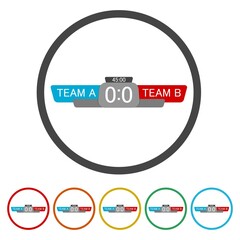 Scoreboard versus team A vs team B Icon. Set icons in color circle buttons