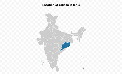 Odisha map closeup, Indian states, suitable for education, business, presentations, print, web use, and creative geographic projects. Indian union territory.