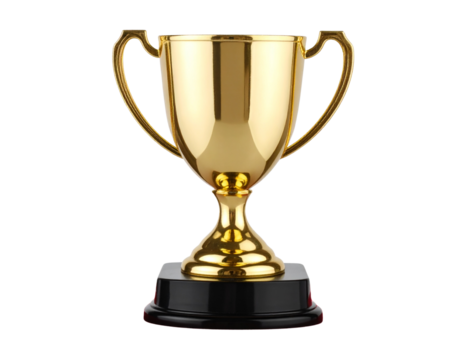 Golden Trophy Shining on Red Velvet Podium, Award Ceremony Concept, isolated on transparent background.