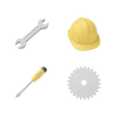 Tools and equipment for construction and repair displayed against an isolated setting