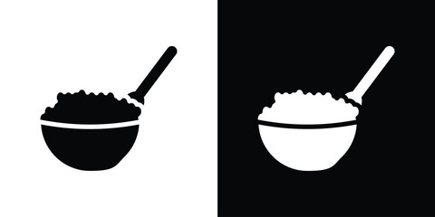 Food in Bowl with Spoon, Isolated on White and Black Background