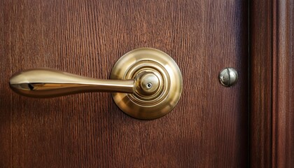 brass door knob on rich brown wooden door