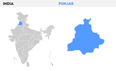 Punjab administrative map, Indian states, suitable for education, business, presentations, print, web use, and creative geographic projects. Indian union territory.