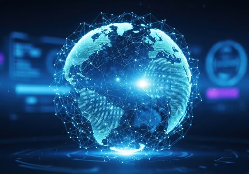 Connected world digital globe with glowing nodes and lines, networking sphere - Powered by Adobe