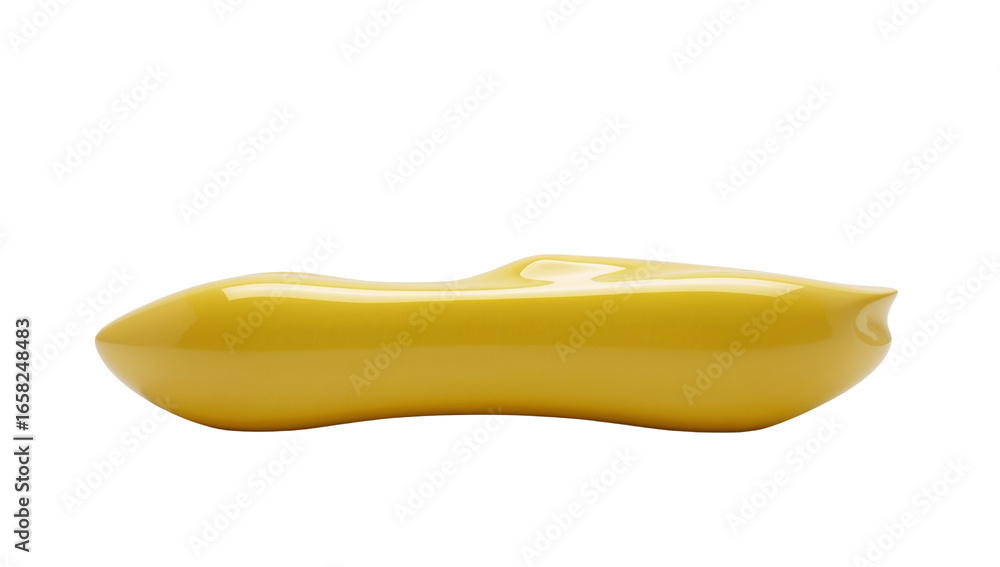 Poster minimalist depiction of a bright yellow abstract form floating in an isolated transparent space