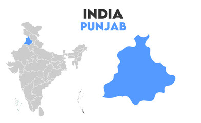 Punjab Outline map, Indian states, suitable for education, business, presentations, print, web use, and creative geographic projects. Indian union territory.
