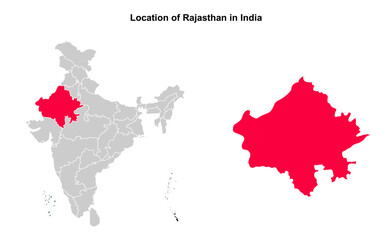 Rajasthan illustration map, Indian states, suitable for education, business, presentations, print, web use, and creative geographic projects. Indian union territory.
