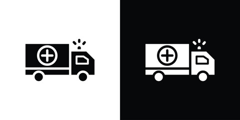 Ambulance Icon in Two Color Variations Isolated on White and Black Backgrounds