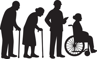 Human life stages represented by silhouettes from youth to old age