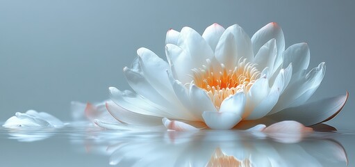Close-up of soft pink and white lotus flower in full bloom on white background