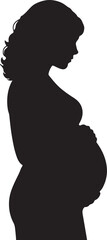 Pregnant woman silhouette holding her belly in profile view