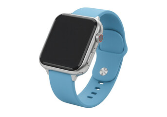 Modern smartwatch with blue band digital display isolated on transparent background