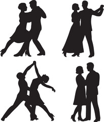 Silhouettes of couples dancing together in various poses