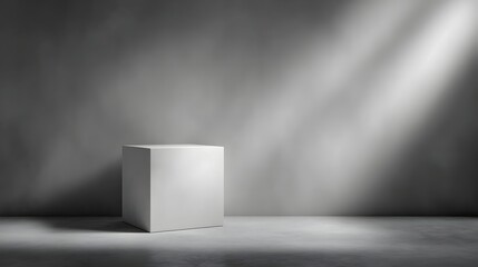 Minimalist white cube on a clean background with shadow lighting