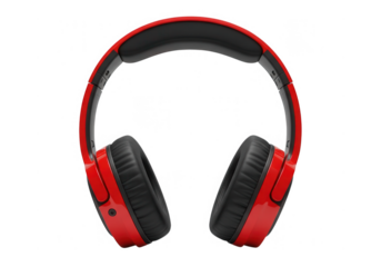 Red and black wireless headset for listening to music isolated on transparent background