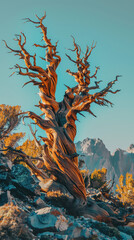Scenic Twisted Tree Warm Mountain Sunset