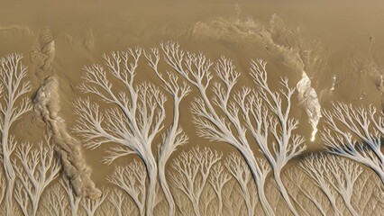 The waves slowly recede on the beach, leaving behind traces like a flower. Part 1