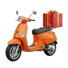 Orange scooter with gift isolated on transparent background