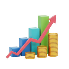 Financial growth chart isolated on transparent background