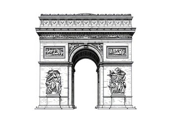 Detailed architectural drawing showcases the iconic Arc de Triomphe, Paris
