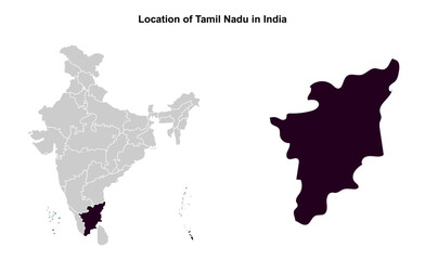 Tamil Nadu illustration map, Indian states, suitable for education, business, presentations, print, web use, and creative geographic projects. Indian union territory.