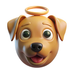 Naklejka premium Adorable 3d cartoon dog face with a halo above its head representing a good boy or angel dog isolated on transparent background