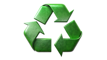 Glossy 3D Green Recycling Arrows Symbol for Environmental and Sustainability Concepts, isolated on a white background, cutout, PNG.