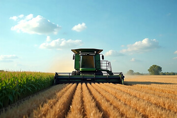 Modern Combine Harvester Working in a Wheat Field