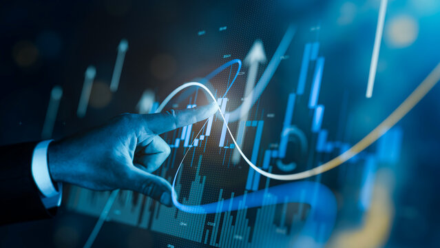 futuristic monitor with candlestick chart, business investment concept, cryptocurrency trading, financial markets, venture capital attraction