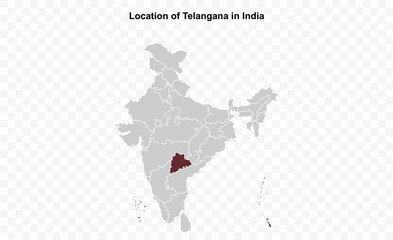 Telangana map closeup, Indian states, suitable for education, business, presentations, print, web use, and creative geographic projects. Indian union territory.
